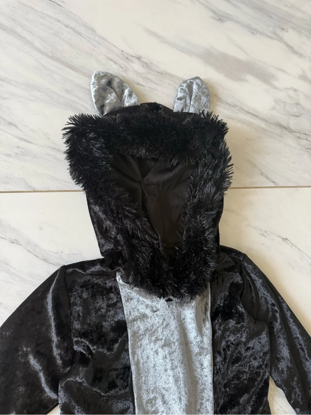 Spirit Kids Black Cat Costume Small Furry Velour Jumpsuit Tail Halloween size S